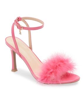 Wild Diva Pink Feather-Trim Ankle Strap Heels
